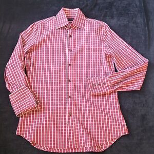 Men's Red and White Plaid Shirt